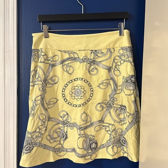 Women’s J. McLaughlin Yellow & Gray Chain Print Side Zipper Skirt Size 6 - Picture 5 of 9